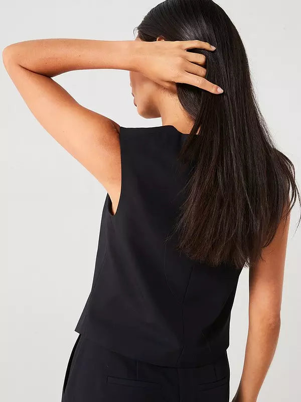 Asymmetrical Tailored Waistcoat - Black