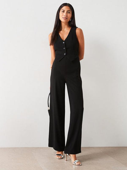 V by Very Waistcoat Jumpsuit - Black