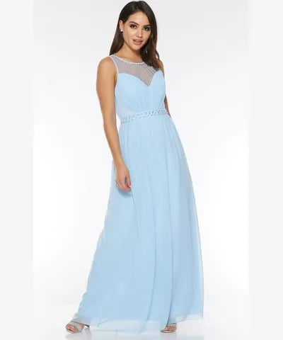 Chiffon Embellished High Neck Maxi Dress