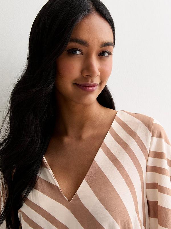Off White Stripe V Neck Midi Dress