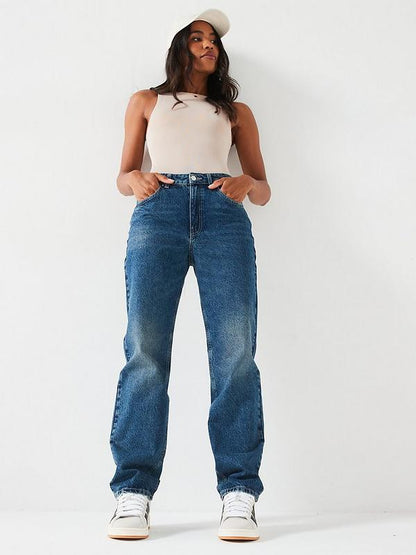 V by Very High Waist Relaxed Fit Jeans - Midi Wash