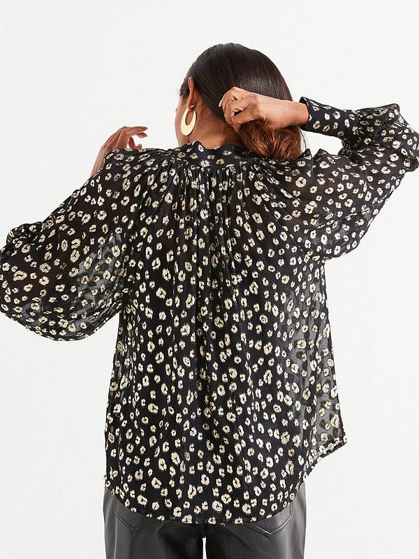 V by Very Pussy Bow Lurex Blouse - Black/Gold