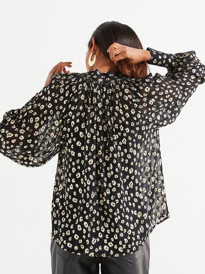 V by Very Pussy Bow Lurex Blouse - Black/Gold