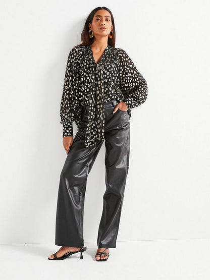 V by Very Pussy Bow Lurex Blouse - Black/Gold