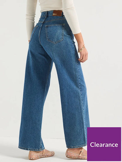 Only High Waist Wide Leg Denim Jean - Blue