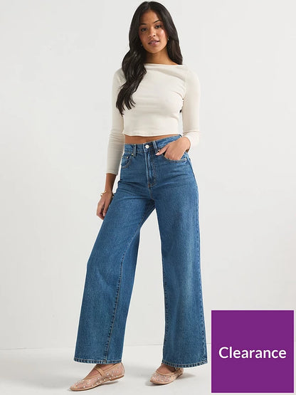 Only High Waist Wide Leg Denim Jean - Blue