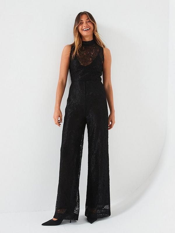 V by Very Sleeveless Lace Jumpsuit - Black