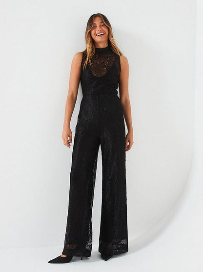 V by Very Sleeveless Lace Jumpsuit - Black