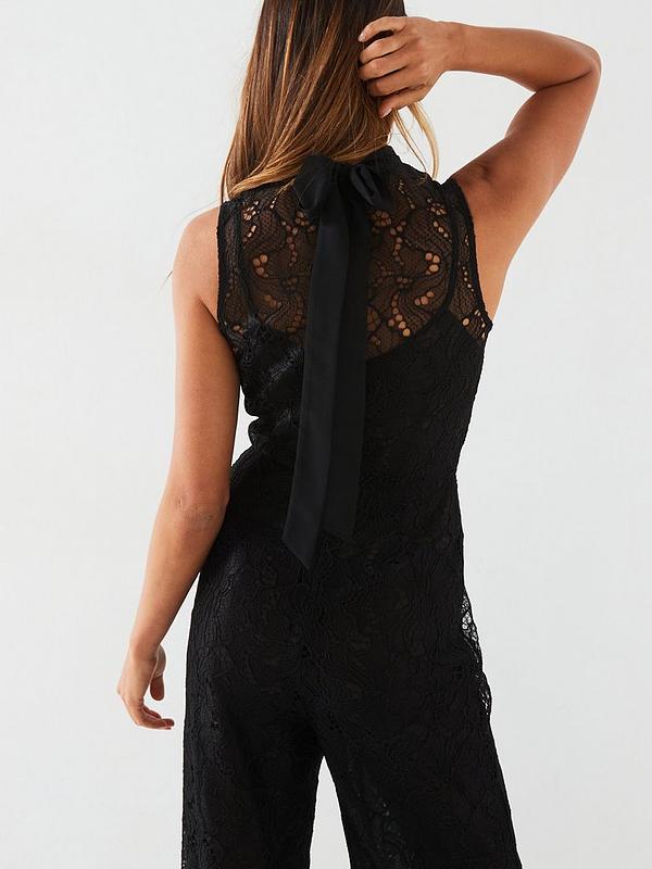 V by Very Sleeveless Lace Jumpsuit - Black