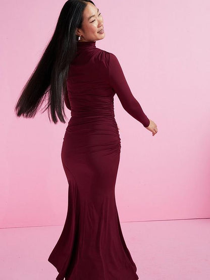V by Very High Neck Draped Jersey Midaxi Dress - Burgundy