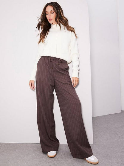 Michelle Keegan Wide Leg Pinstriped Trousers - Brown