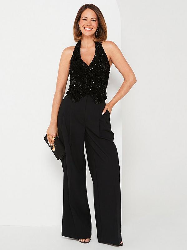 V by Very X Carol Byrne High Waist Ultra Wide Leg Trouser - Black