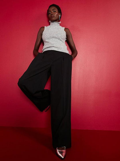 V by Very X Carol Byrne High Waist Ultra Wide Leg Trouser - Black