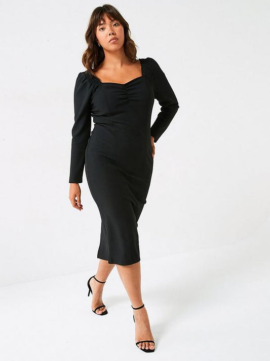V by Very Curve Sweetheart Neck Bodycon Dress - Black