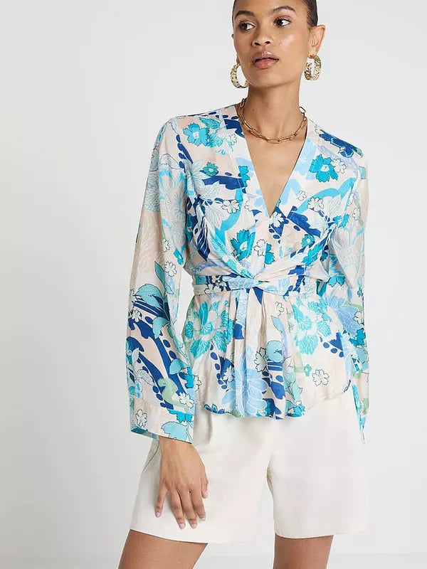 Tie Front Top Blue