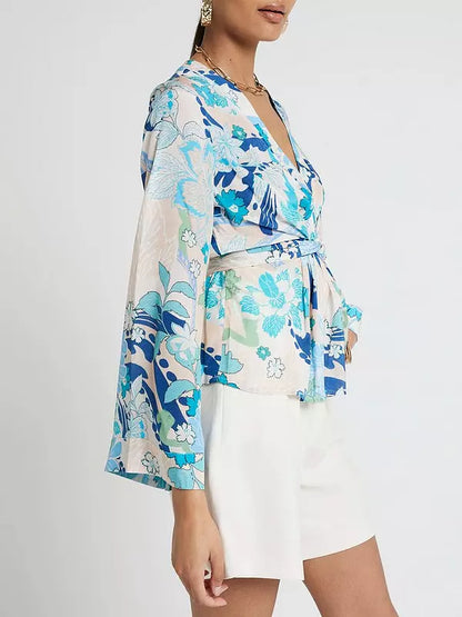 Tie Front Top Blue