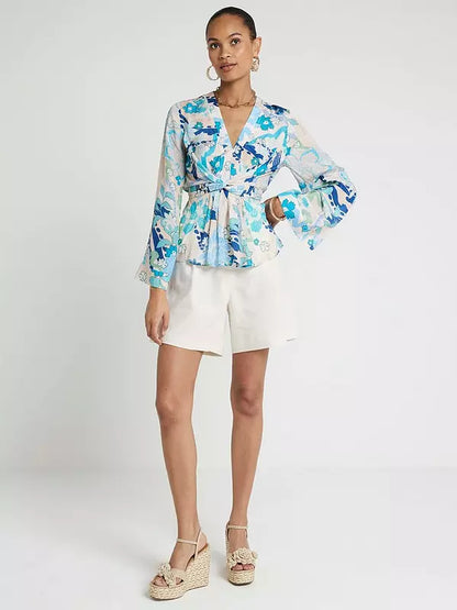 Tie Front Top Blue