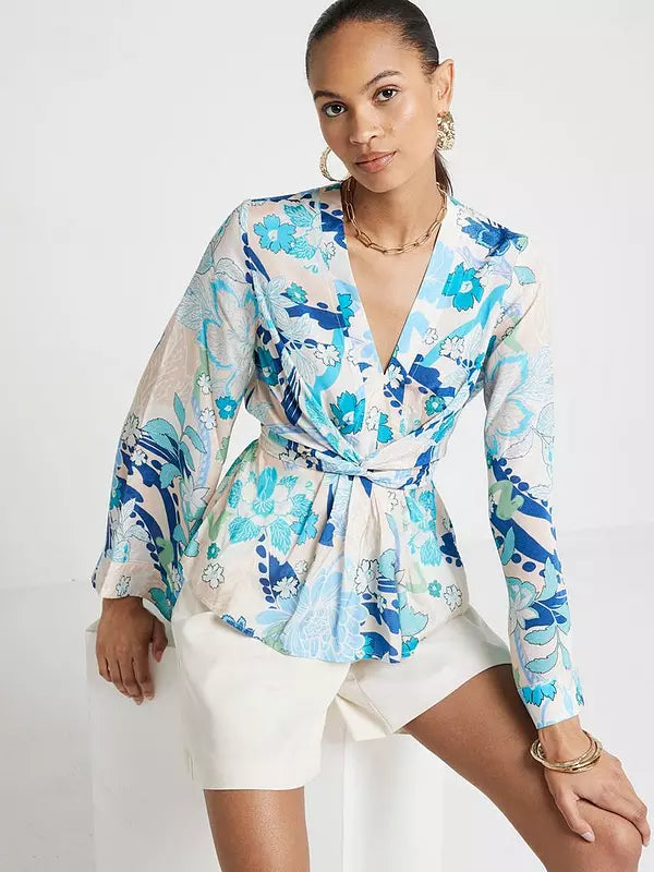 Tie Front Top Blue
