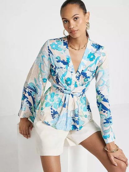 Tie Front Top Blue