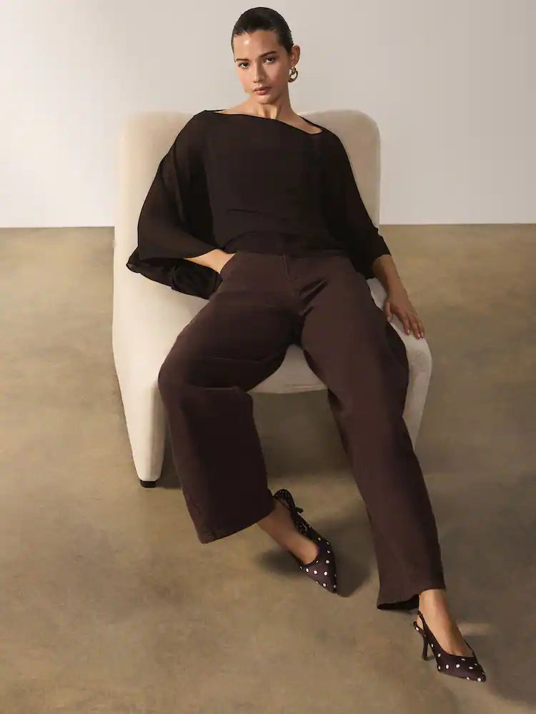 Chocolate Brown Sheer Layer Cape Sleeve Top