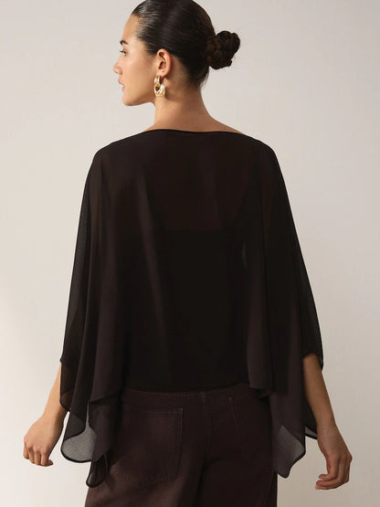 Chocolate Brown Sheer Layer Cape Sleeve Top