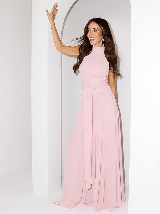 Michelle Keegan Tie Waisted Seam Midaxi Dress - Pink