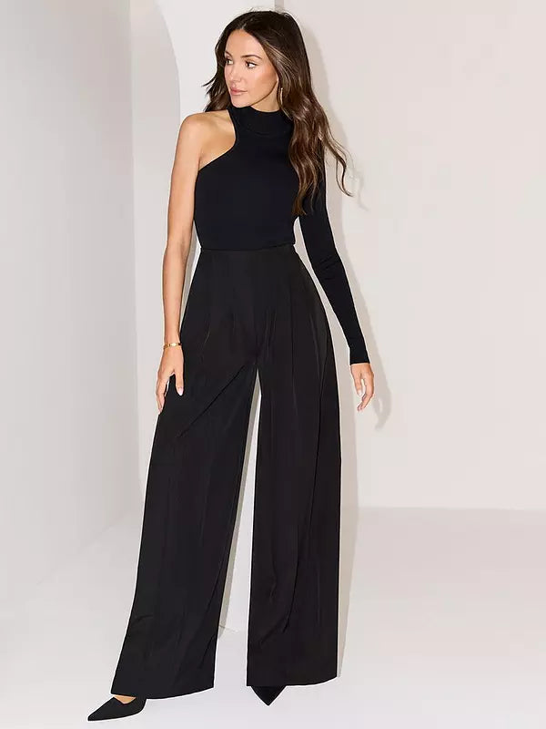 Pleated Wide Leg Trousers - Black