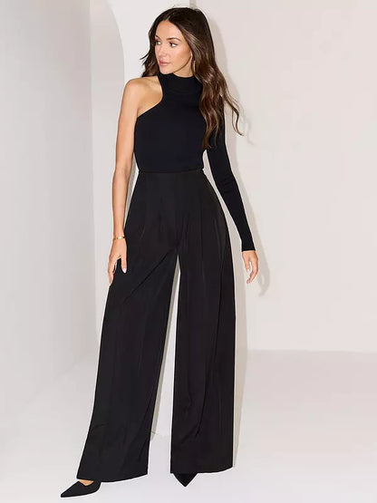 Pleated Wide Leg Trousers - Black