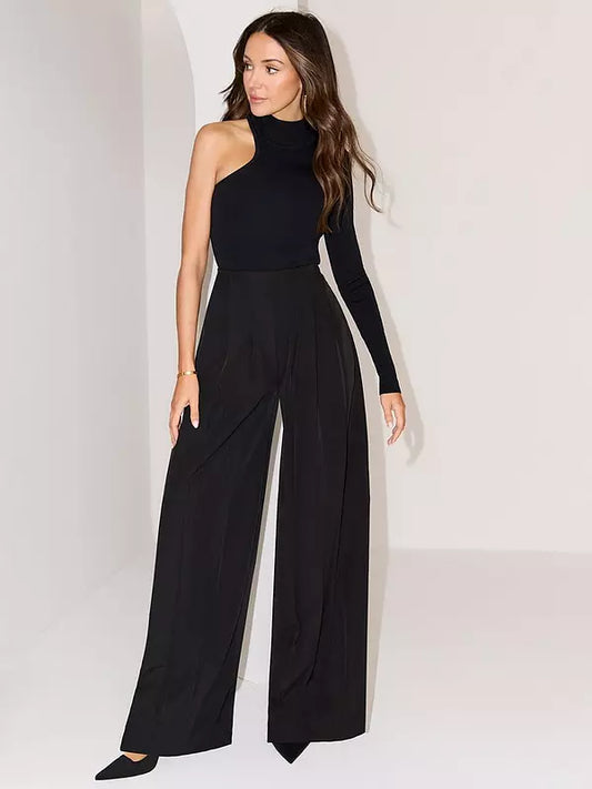 Pleated Wide Leg Trousers - Black