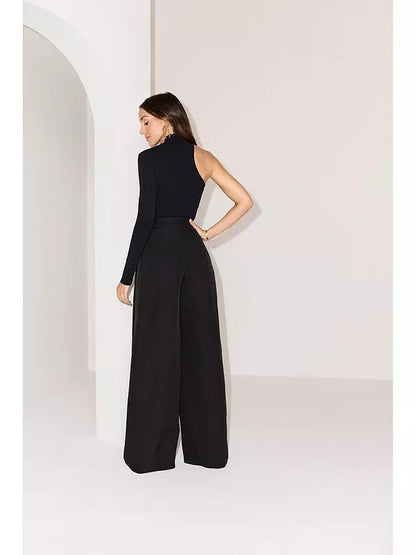 Pleated Wide Leg Trousers - Black