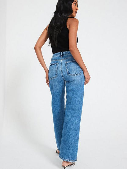 V by Very High Waist Wide Leg Jeans - Midi Wash