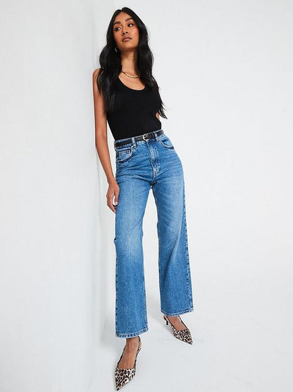 V by Very High Waist Wide Leg Jeans - Midi Wash
