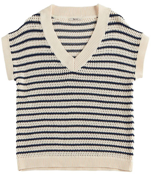 Stripe V Neck Turn Down Sweater