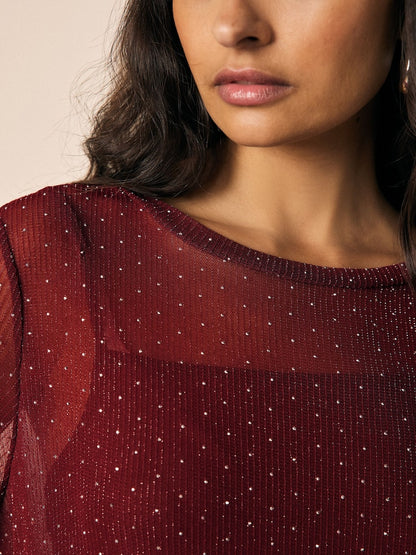 Burgundy Sparkle Hotfix Midi Dress