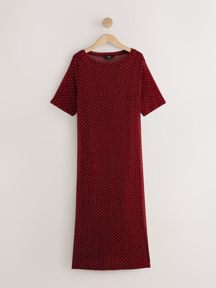 Burgundy Sparkle Hotfix Midi Dress