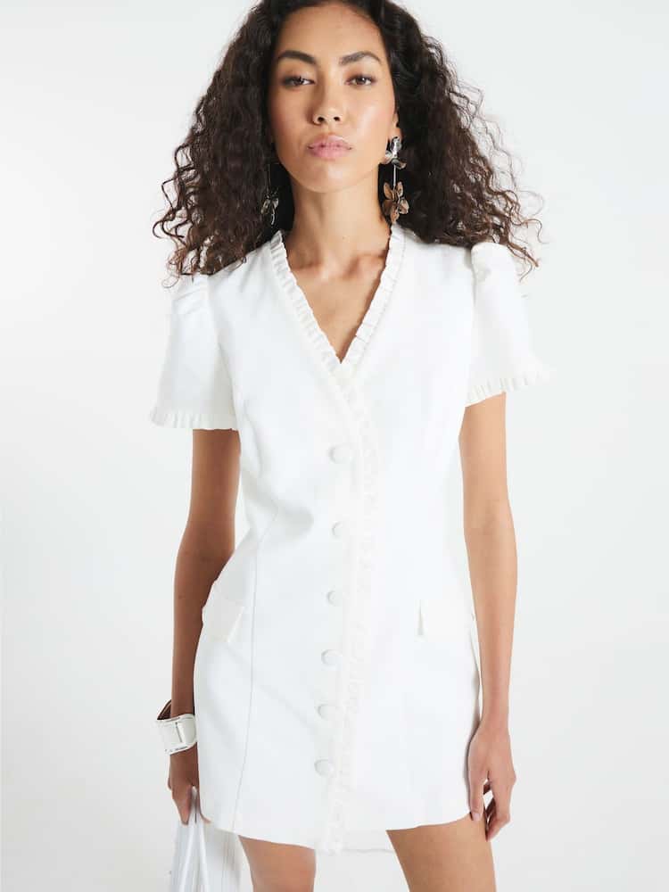 White Frill Tailored Dress