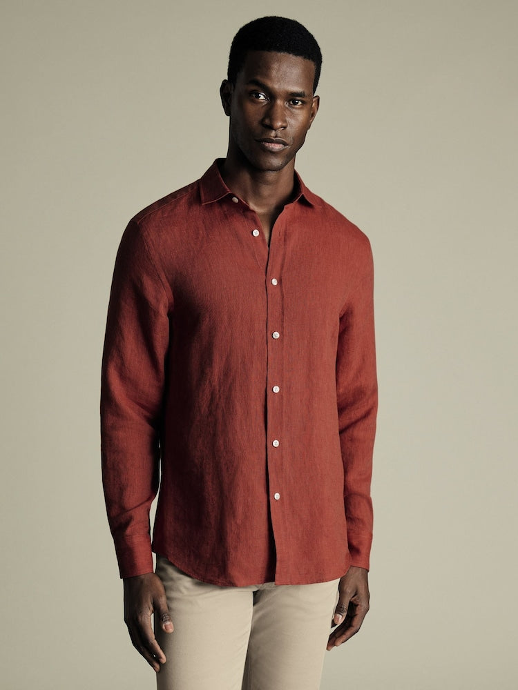 Slim Fit Pure Linen Classic Fit Shirt Burnt Orange