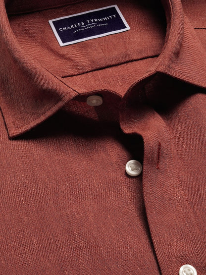 Slim Fit Pure Linen Classic Fit Shirt Burnt Orange