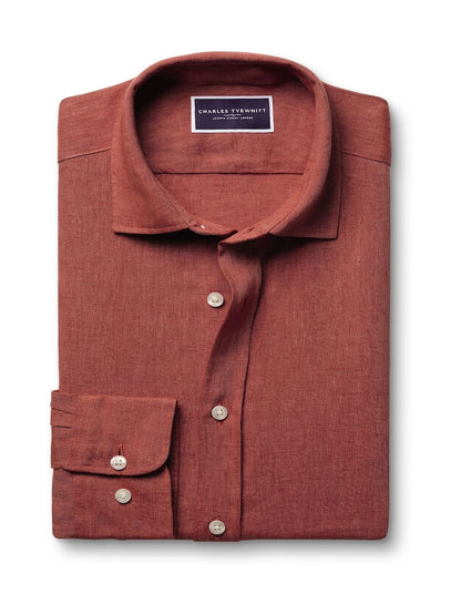 Slim Fit Pure Linen Classic Fit Shirt Burnt Orange
