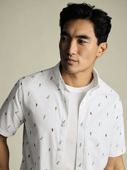 Non-Iron Poplin Ice Cream Print Short Sleeve Classic Shirt - White
