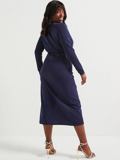 Shaping Button Detail Wrap Dress - Blue