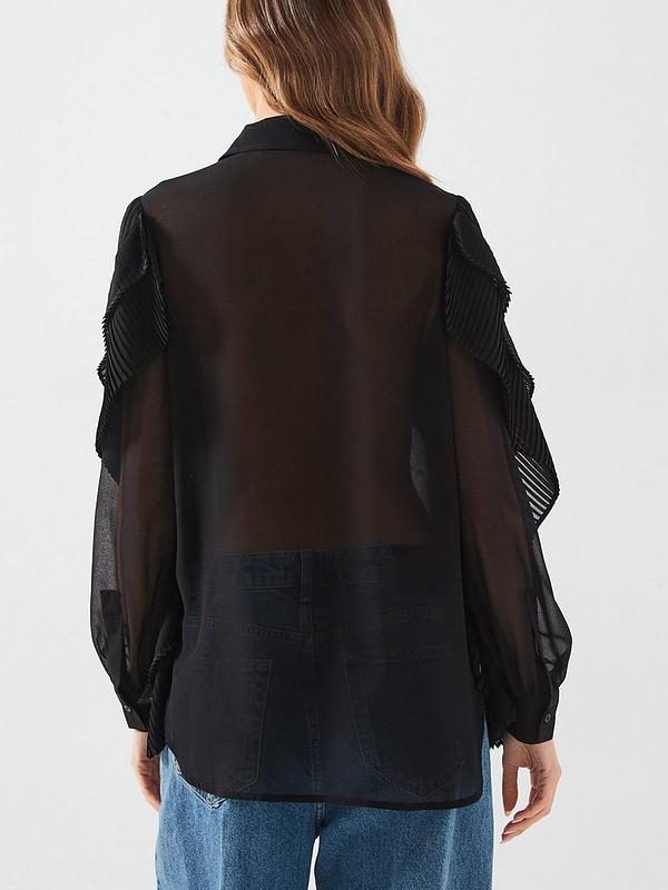 V by Very Pleated Ruffle Longline Shirt - Black