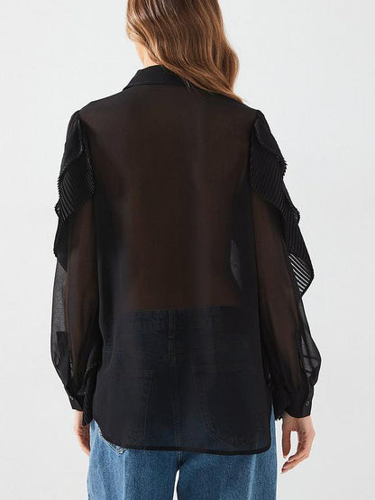 V by Very Pleated Ruffle Longline Shirt - Black
