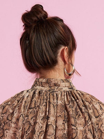 V by Very Snake Printed Volume Sleeve Sheer Blouse - Brown