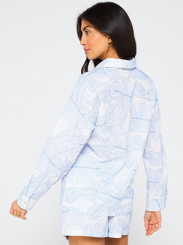 V by Very Leaf Embroidered Resort Beach Shirt - Cream