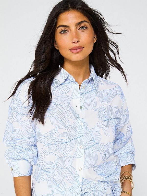 V by Very Leaf Embroidered Resort Beach Shirt - Cream