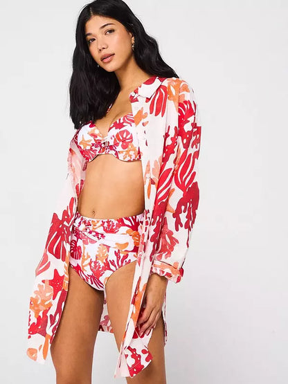 V by Very Oversized Longline Beach Shirt - Print