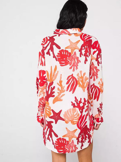 V by Very Oversized Longline Beach Shirt - Print