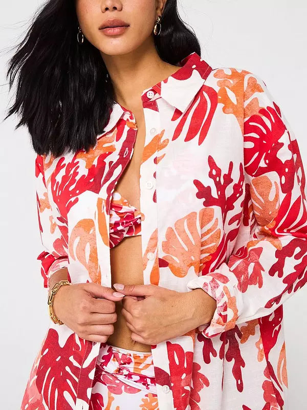 V by Very Oversized Longline Beach Shirt - Print