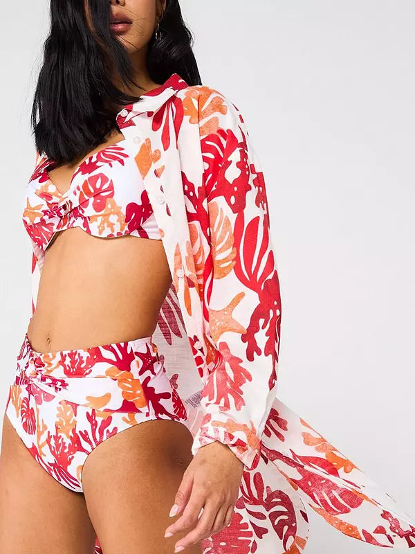 V by Very Oversized Longline Beach Shirt - Print